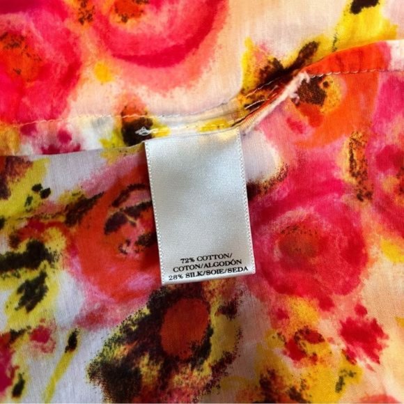 Ann Taylor Women's Double Pocket Long Sleeve Red Cream Print Button Down top US6 - Picture 3 of 10